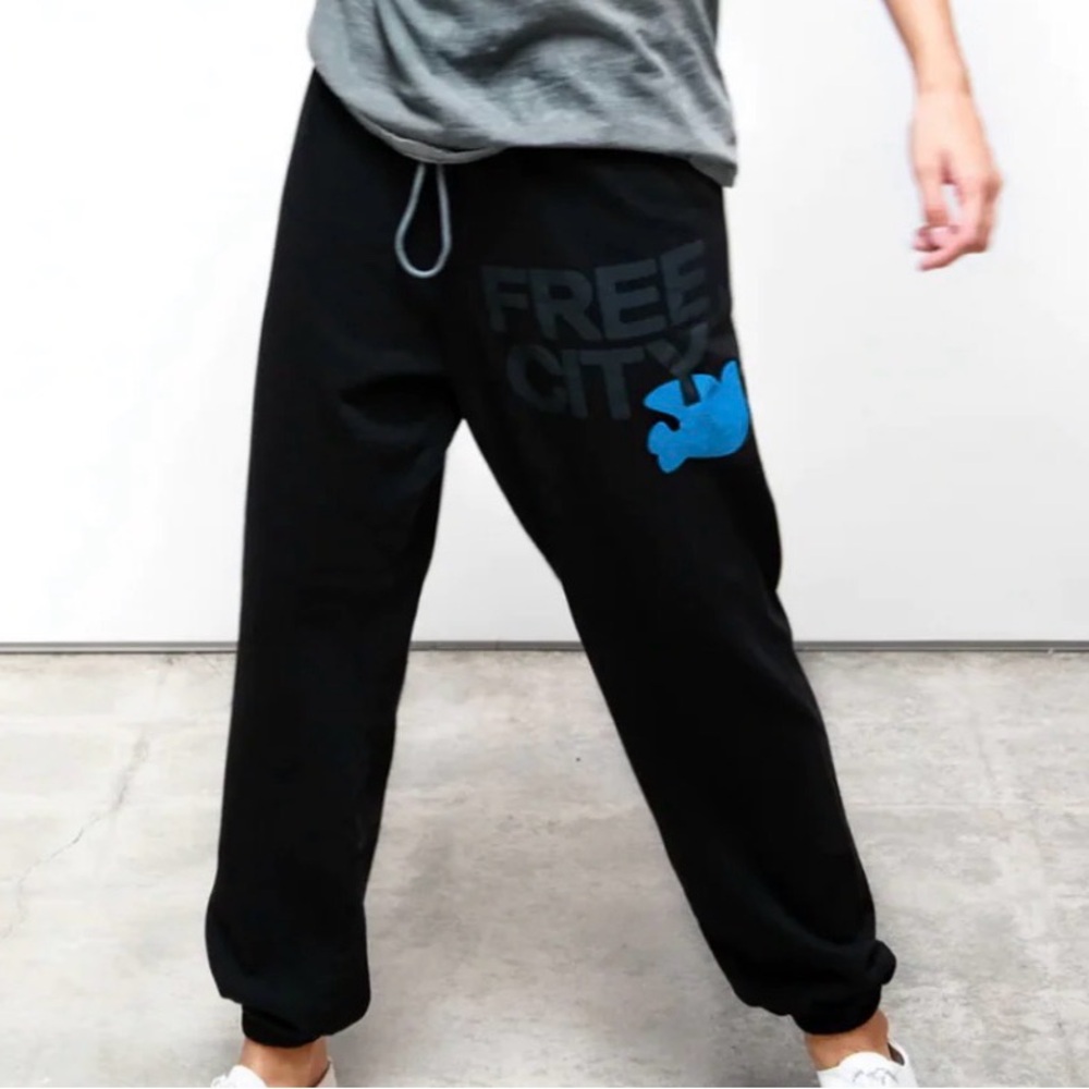 freecity Unisex Black Joggers with Blue Graphic